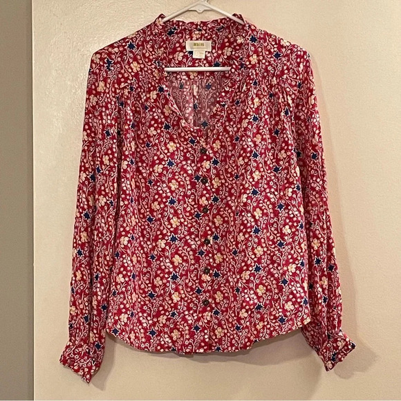 MAEVE by ANTHROPOLOGIE Marisol Ruffled Blouse in Red‎ Rouge Motif - Picture 5 of 8
